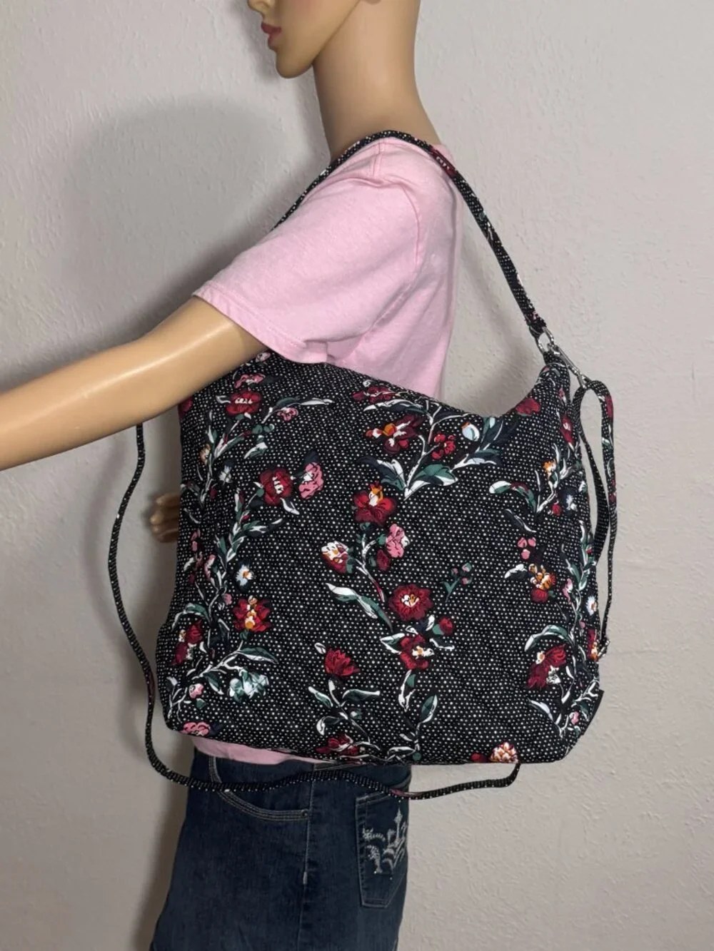 Vera Bradley Oversized Hobo Bag in Perennials Noir Dot NWT